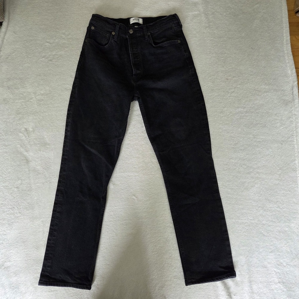Agolde Jeans Womens 28 Riley Long High Rise Straight Button Fly Black